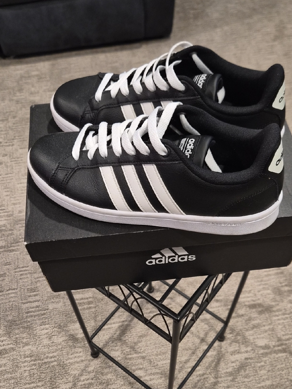 adidas Black and White Low-Top Sneakers-Cloudfoam Insoles - Picture 3 of 3